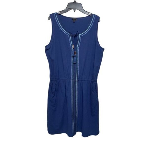 TALBOTS EMBROIDERED SPLIT NECK COVER-UP IN BLUE SIZE M - Picture 4 of 13